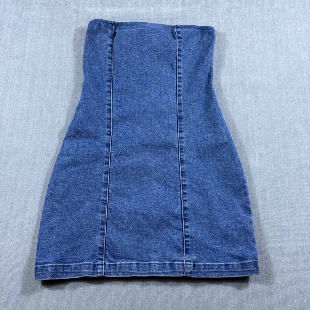 Glassons Denim Dress Womens S Blue Strapless Mini Bodycon Zip Back Stretch